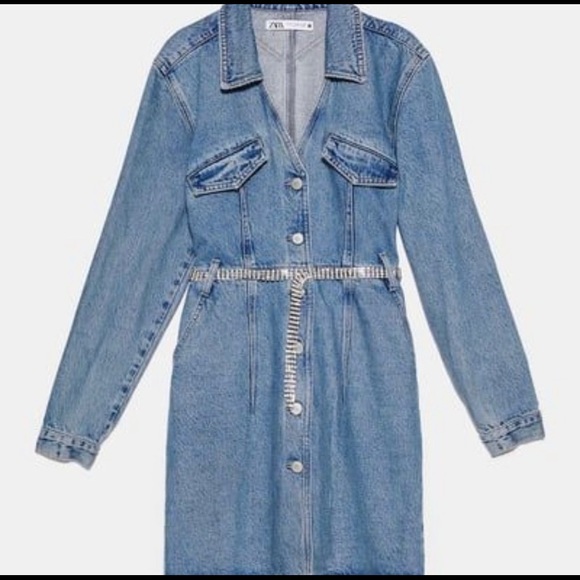 Zara - Z1975 Short Denim Dress - Mid-Blue - Xs - Woman